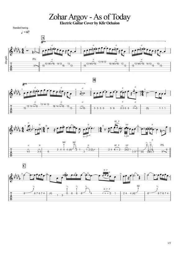 Tabs Kfir Ochaion - Zohar Argov - As of Today - Metal