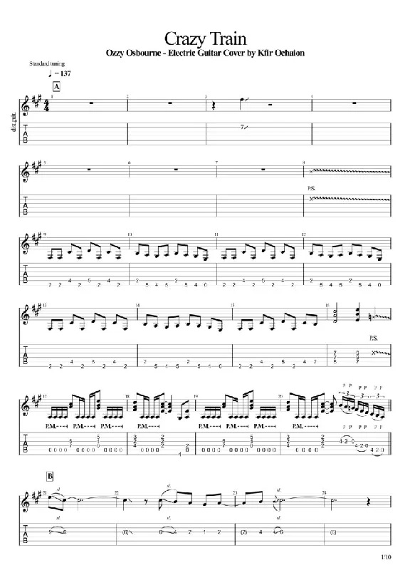 Tabs Kfir Ochaion - Ozzy Osbourne - Crazy Train
