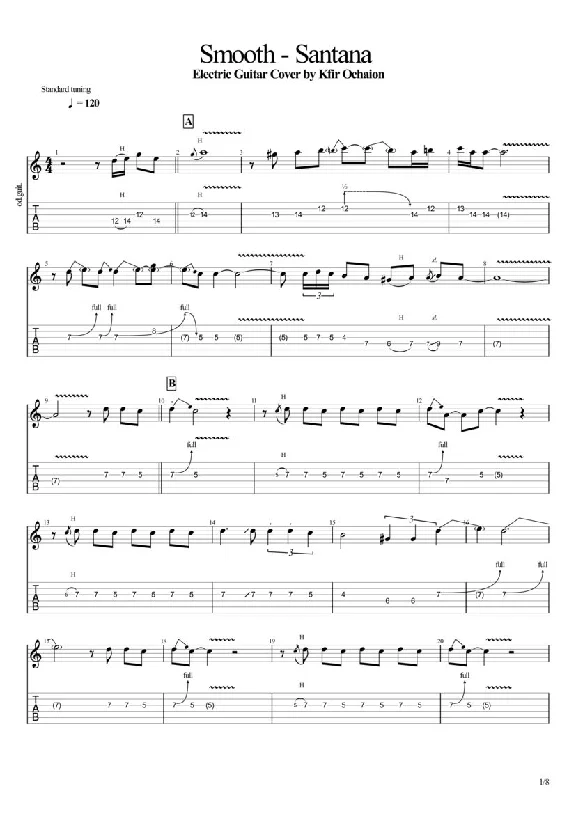 Tabs Kfir Ochaion - Santana - Smooth - Electric Cover