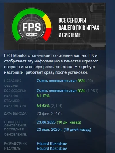FPS Monitor – hardware in-game & desktop overlays STEAM