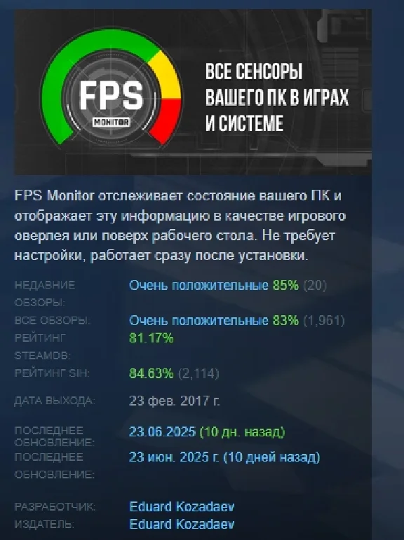 FPS Monitor – hardware in-game & desktop overlays STEAM