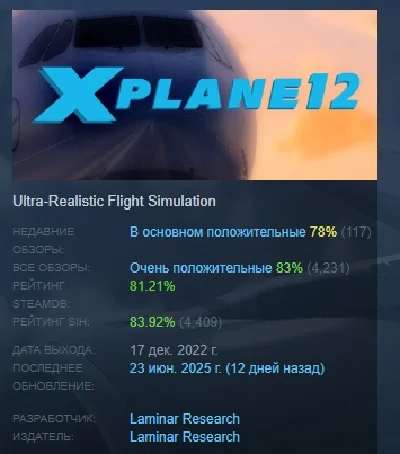 X-Plane 12 АВТОДОСТАВКА STEAM РОССИЯ