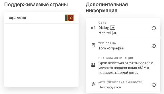 eSIM - Туристическая сим карта  - Шри -Ланка