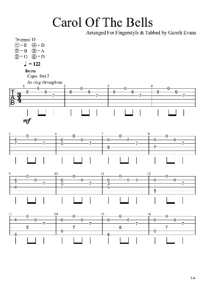 Tabs Gareth Evans - Carol of the Bells - Shchedryk