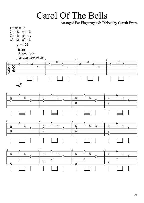 Tabs Gareth Evans - Carol of the Bells - Shchedryk
