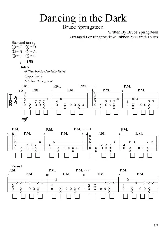 Tabs Gareth Evans - Dancing in The Dark-Bruce Springste