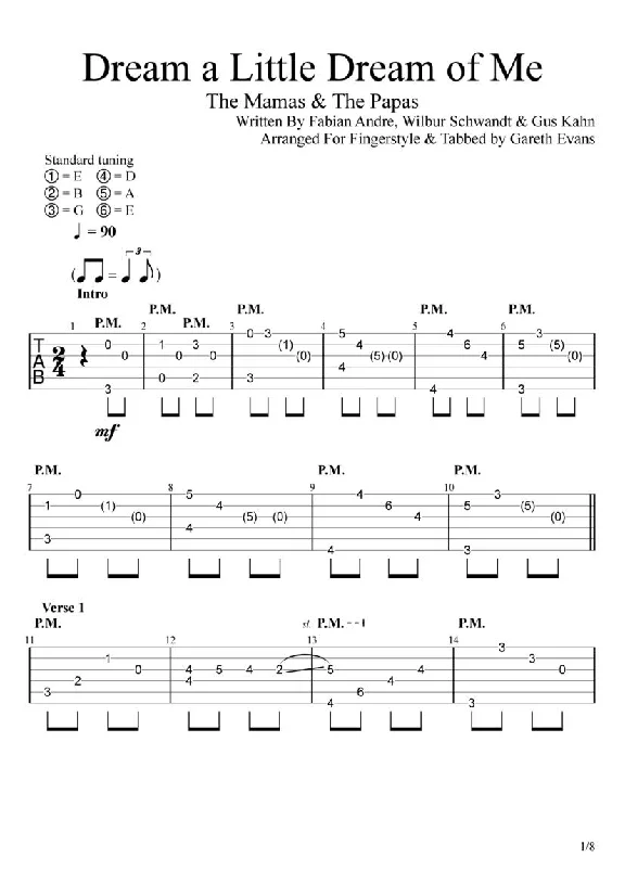 Tabs Gareth Evans - Dream A Little Dream of Me