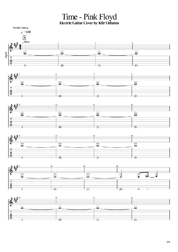 Tabs Kfir Ochaion - Pink Floyd - Time - Electric Guitar
