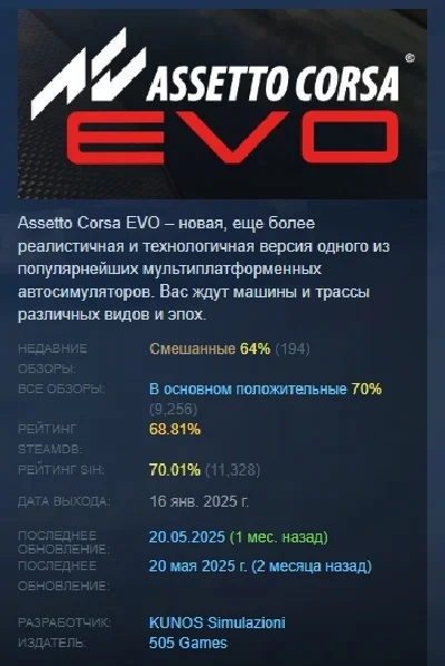 Assetto Corsa EVO АВТОДОСТАВКА STEAM РОССИЯ