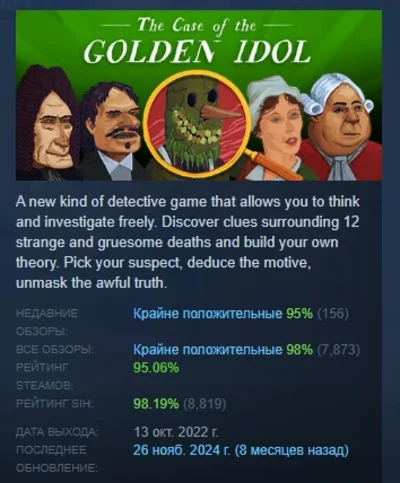 The Case of the Golden Idol АВТОДОСТАВКА STEAM РОССИЯ
