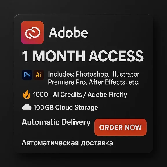 ✅ Продукт: Adobe Creative Cloud (ПК) – Лицензия на 1 ме
