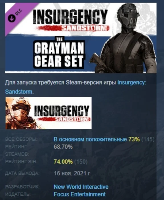 Insurgency: Sandstorm - Gray Man Gear Set DLC STEAM