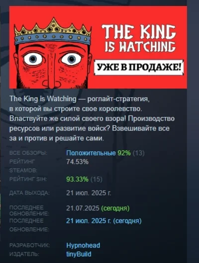 The King is Watching АВТОДОСТАВКА STEAM РОССИЯ