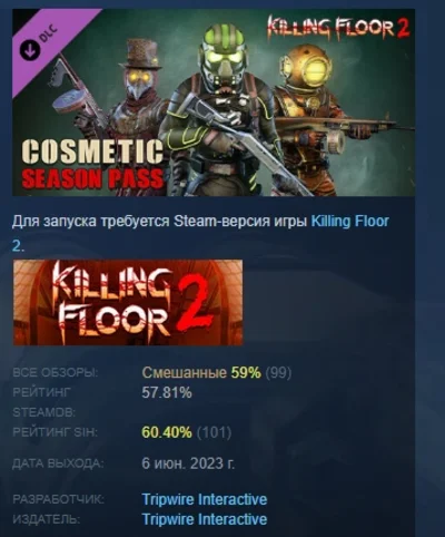 Killing Floor 2 - Cosmetics Season Pass STEAM РОССИЯ