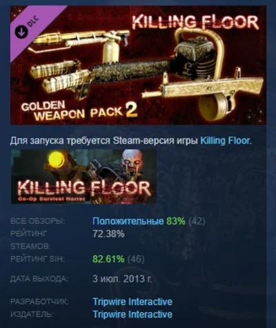 Killing Floor - Golden Weapon Pack 2 DLC STEAM РОССИЯ