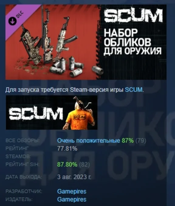 SCUM Weapon Skins pack 1 DLC STEAM GIFT РОССИЯ