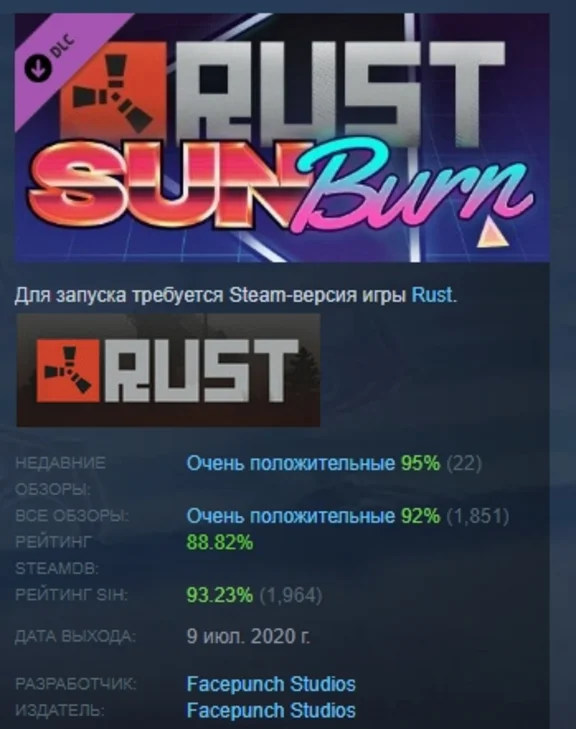 Rust - Sunburn Pack DLC STEAM РОССИЯ