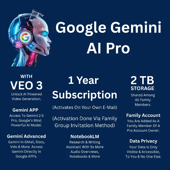 GOOGLE GEMINI AI PRO + VEO 3 | 12 MONTHS | PERSONAL AC