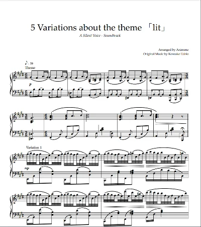 Sheet Animenz - 5 Variations on "Lit" - Koe no Katachi