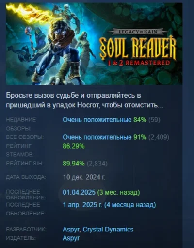 Legacy of Kain Soul Reaver 1&2 Remastered STEAM KEY РФ