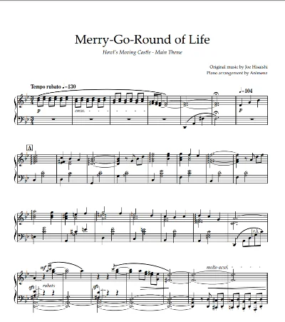 Sheet Animenz -MerryGoRound of Life–Howl’s Moving Castl