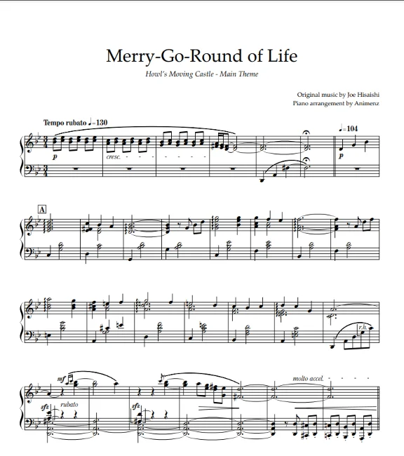 Sheet Animenz -MerryGoRound of Life–Howl’s Moving Castl