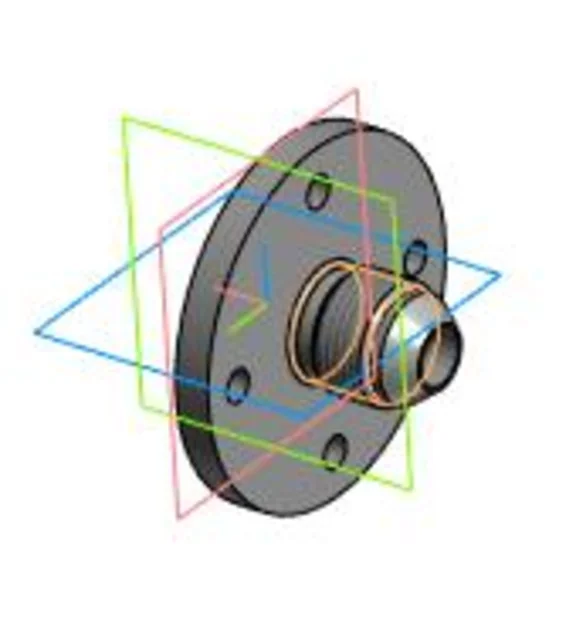 Drawing and 3D model of the part "Flange" in the progra