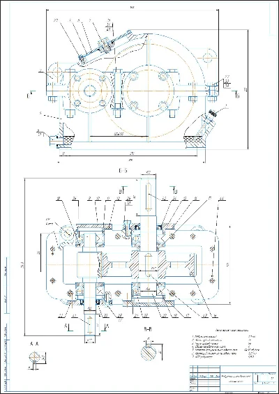 Drawing of single-stage cylindrical gearbox
