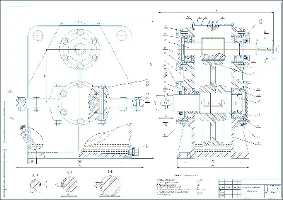 Drawing of a vertical cylindrical gearbox
