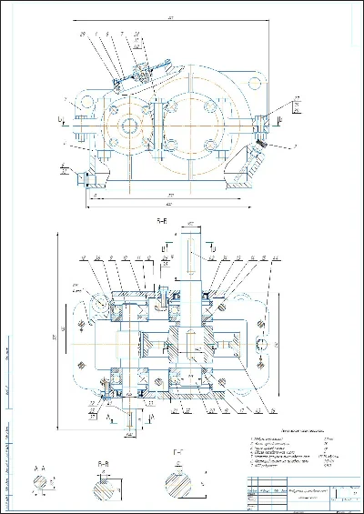 Drawing of a cylindrical single-stage gearbox a=100