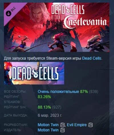 Dead Cells: Return to Castlevania DLC STEAM РОССИЯ