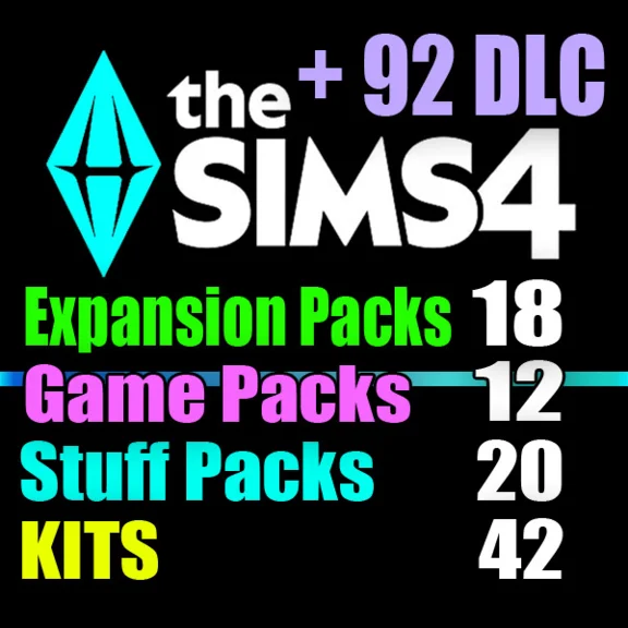 SIMS 4 + 92 DLC (18 exp / 12 gp / 18 sp / 42 kits)