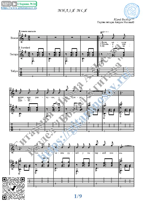 Milaya moya (Vocals Guitar Sheet Music Tabs)