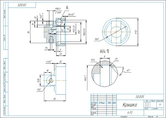 Drawing and 3D model of part 30.005 cover