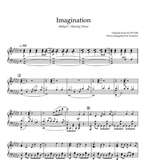 Ноты Animenz - Imagination – Haikyuu!! OP1