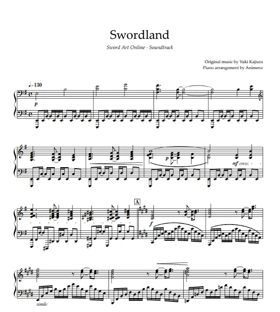 Sheet Animenz - Sword Art Online - Swordland Main Theme
