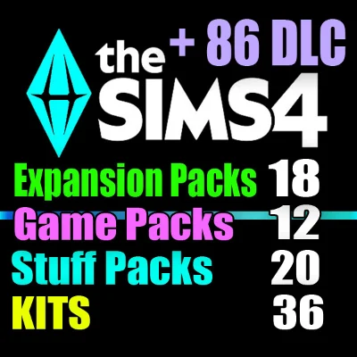 SIMS 4 + 86 DLC (18 exp / 12 gp / 20 sp / 36 kits)
