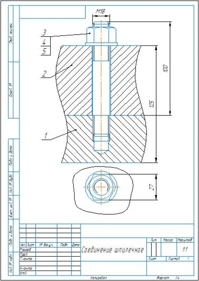 Buy Drawing of stud connection M18 in compass