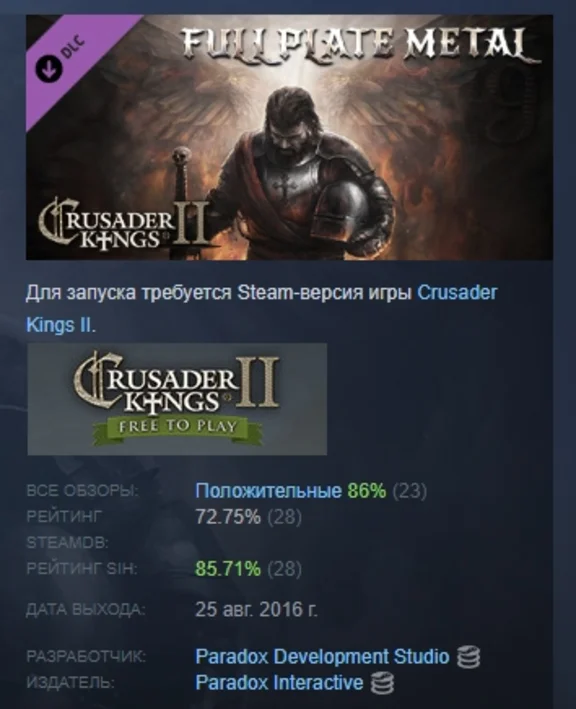 Crusader Kings II: Full Plate Metal DLC STEAM РОССИЯ