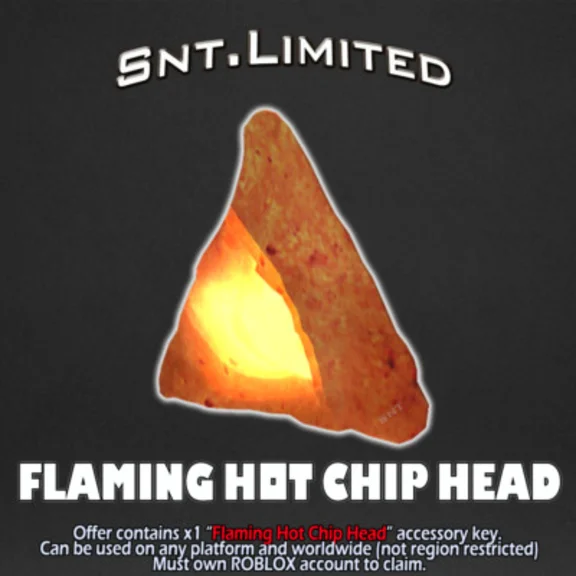 🔑KEY★Prime Gaming🟪Flaming Hot Chip Head★Roblox