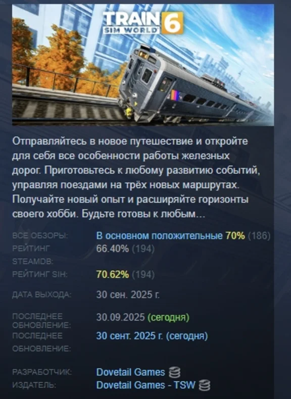 Train Sim World 6 АВТОДОСТАВКА STEAM РОССИЯ