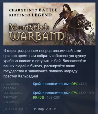 Mount and Blade: Warband АВТОДОСТАВКА STEAM РОССИЯ