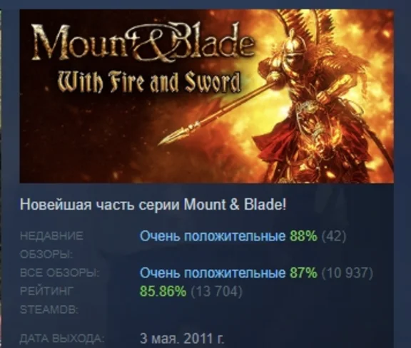Mount & Blade: With Fire & Sword STEAM KEY ЛИЦЕНЗИЯ