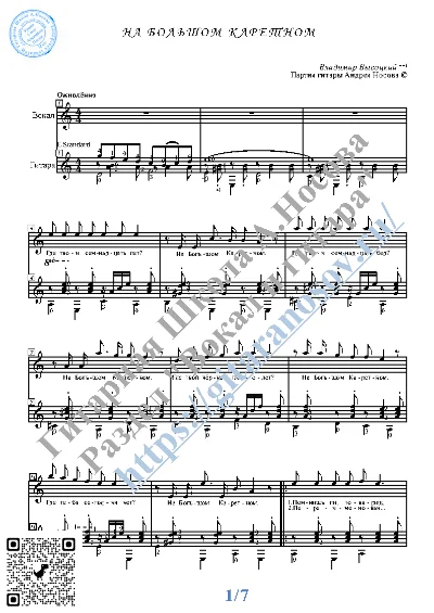 Na Bol´shom Karetnom (Vocals Guitar Sheet Music Tabs)