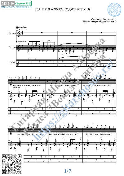 Na Bol´shom Karetnom (Vocals Guitar Sheet Music Tabs)