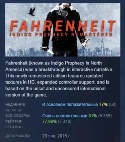 Fahrenheit: Indigo Prophecy Remastered STEAM РОССИЯ