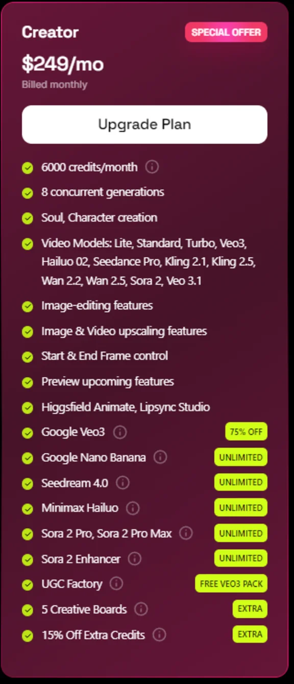 HIGGSFIELD AI ULTIMATE 1 МЕСЯЦ  SORA 2 VEO 3 WAN & MORE