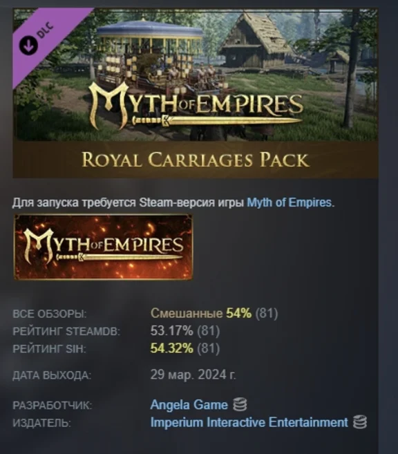 Myth of Empires - Royal Carriages Pack DLC STEAM РОССИЯ
