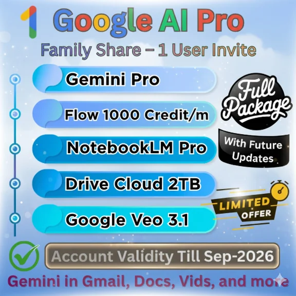Google AI Pro, Gemini Pro, Veo3.1, Диск 2 ТБ (6+ мес)