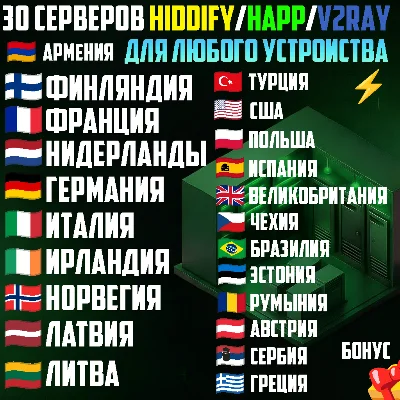 30 локаций VLESS [Happ, Hiddify, v2rayTUN] Безлимит